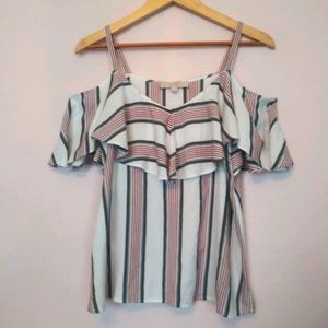 Loft Stripe ruffle cold-shoulder top